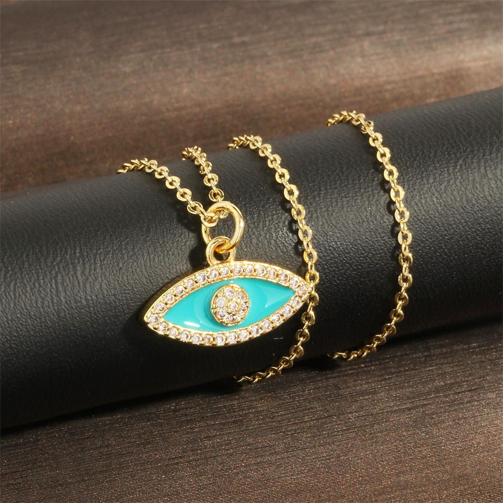 European and American New Creative Turkish Evil Eye Oil Drop Necklace Vintage Simple Elegant Micro Inlaid Evil Eye Collarbone Chain