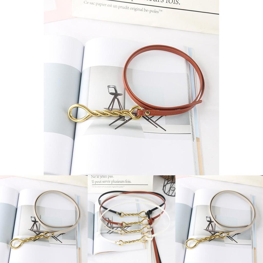 Fashion Gold Twisted Shape Knot Decoration Women Thin Belt For Casual Dress And Suit Waist Accessory