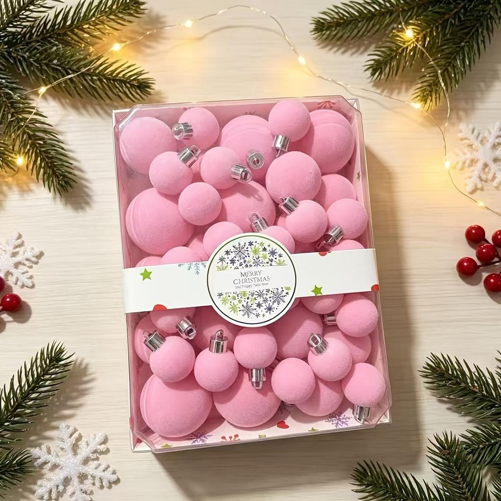 42-teiliges Beflocktes Weihnachtskugel-Schmuckset Weihnachtsbaum-Hängekugeln Dekorationen Party Haus Weihnachtsbaum Deko
