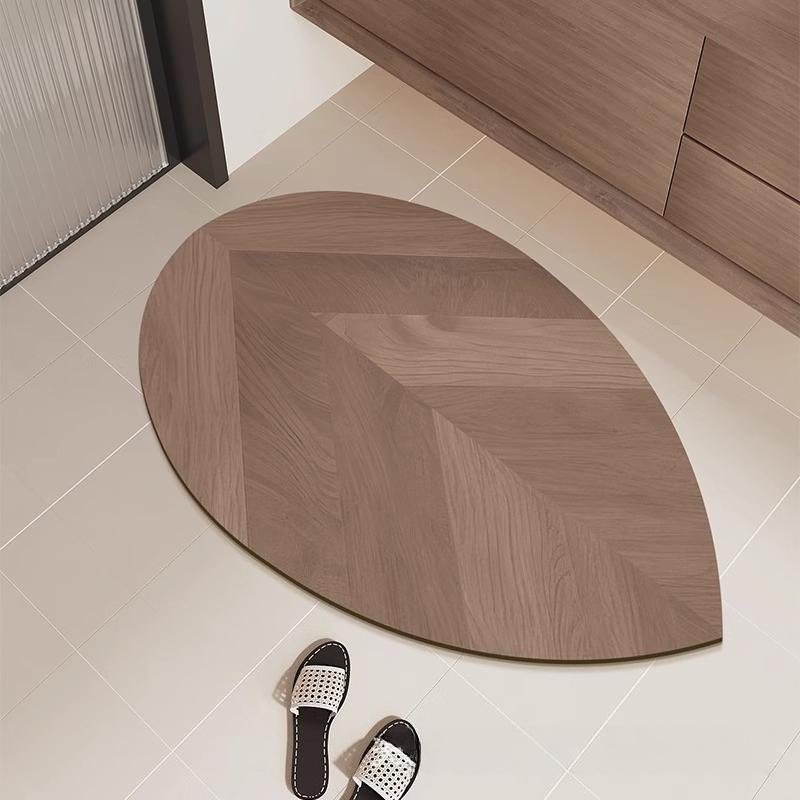 Retro Diatom Mud Bath Mat Quick Drying Anti Slip Super Absorbent Wood Grain Leaf Design for Bathroom Toilet Shower Floor Mat