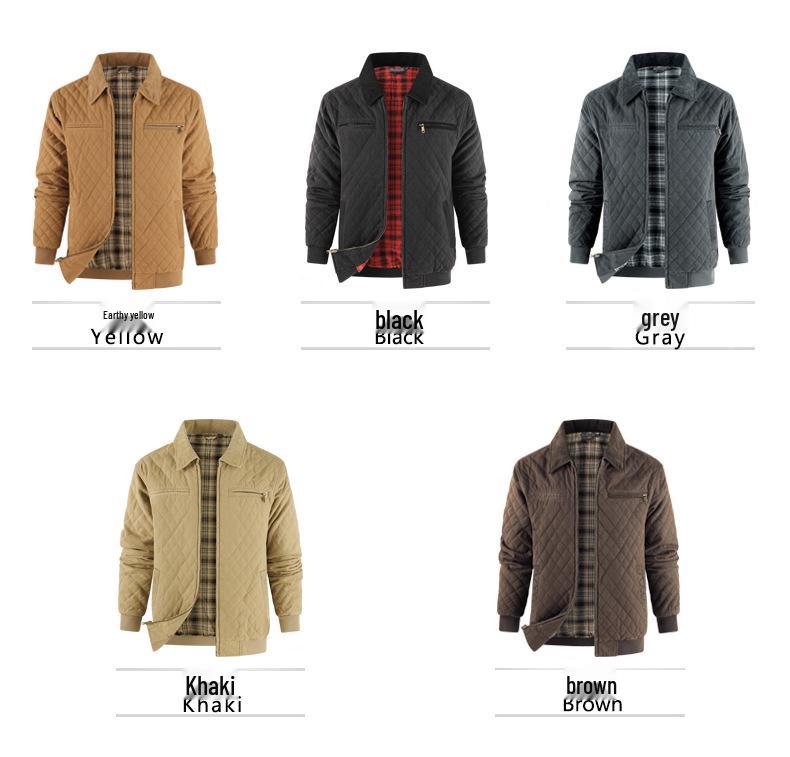 Męska pikowana kurtka z bawełnianego płótna, rozmiar amerykański, pogrubiona ciepłym flanelą