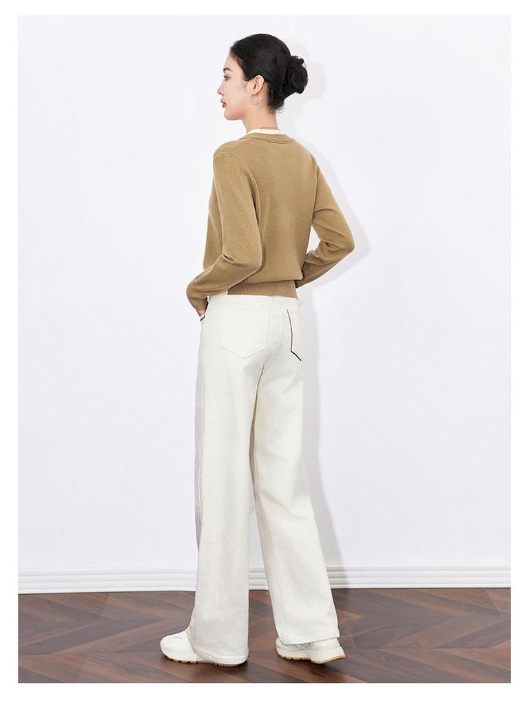 Contrast Color V-Neck Two-Piece Look Cardigan - Fashionable, Simple, Versatile Knitted Top for Women