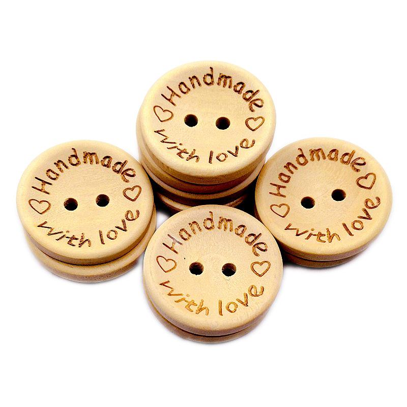 Laser Engraved Wooden Heart Buttons: 15/20/25mm Round