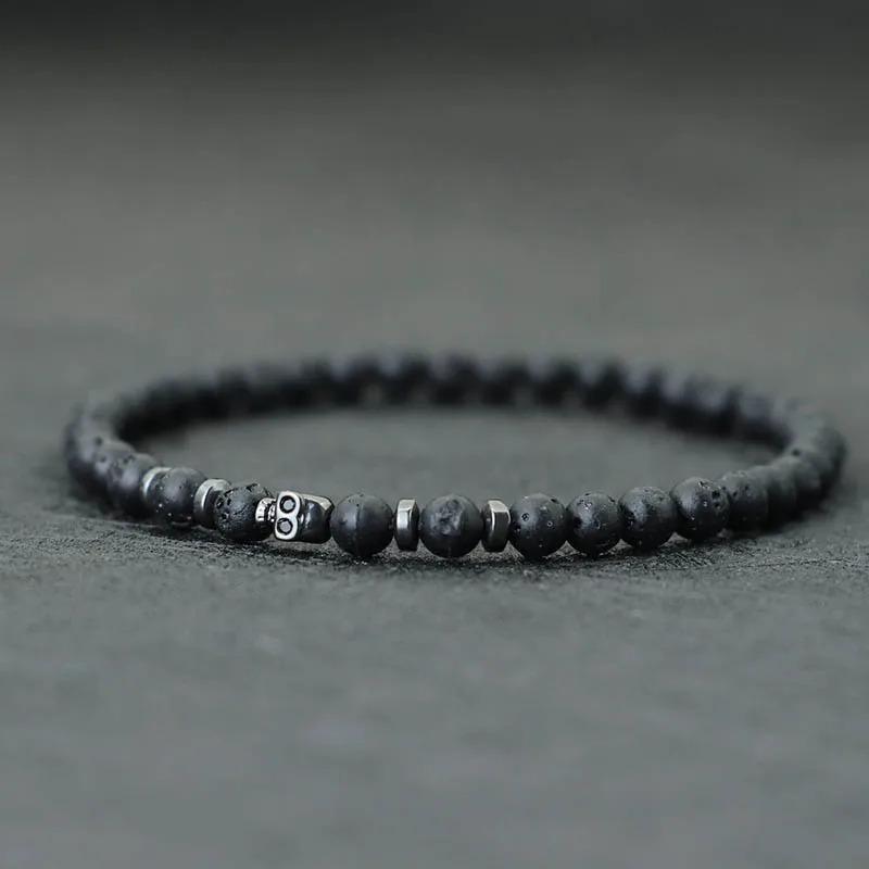 New Novel 4mm Beads Bracelet For Men Black Skull Braclet Homme Small Volcanic Rock Tiger Eyes Stone Braslet Gift For Him