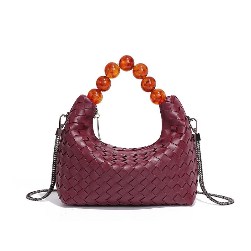 High-quality, Fully Hand-woven Soft Leather Lunch Box Bag for Women, Simple Style Pearl Hand-held Shoulder Crossbody Bag