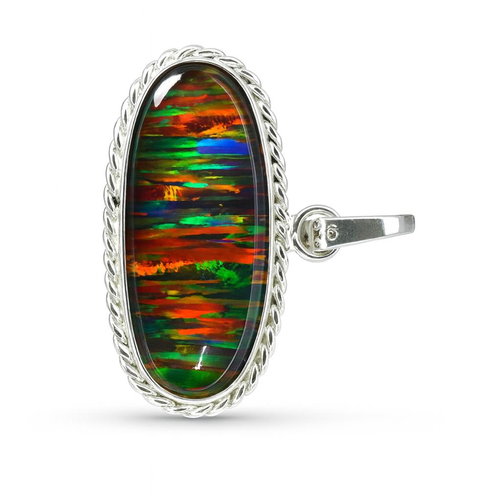 Extremely Rare Natural Opal CERTIFIED 30 Ct Oval 925 Sterling Silver Pendant