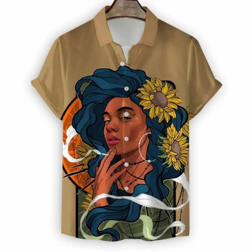 Modern Girls Pattern Print Men's Shirts Hawaii Short Sleeve Top Fashion Streetwear Casual Outdoor Men's and Women's Clothing Blouse