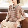 Baolianduo Women's Long-Sleeve Striped Knit Polo