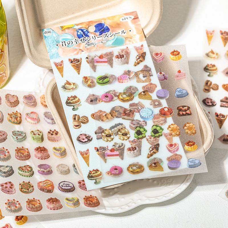 6 Sheets Cute Cake Snacks Theme Stickers Creativity Adhesive Diy Waterproof Decorative Diary Scrapbooking Material