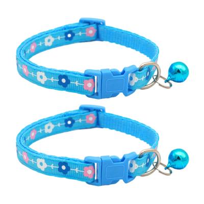 2 Pcs Pet Collar with Bell Floral Design Cat Collar with Buckle Adjustable Puppy Collar for Tiny Boys Girls Kitten Dogs Small Animals