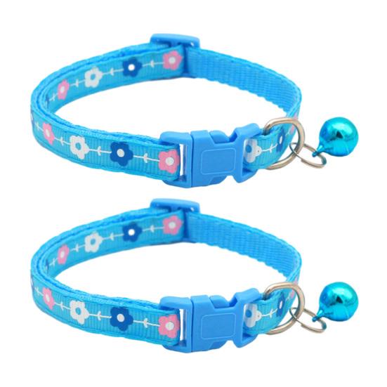2 Pcs Pet Collar with Bell Floral Design Cat Collar with Buckle Adjustable Puppy Collar for Tiny Boys Girls Kitten Dogs Small Animals