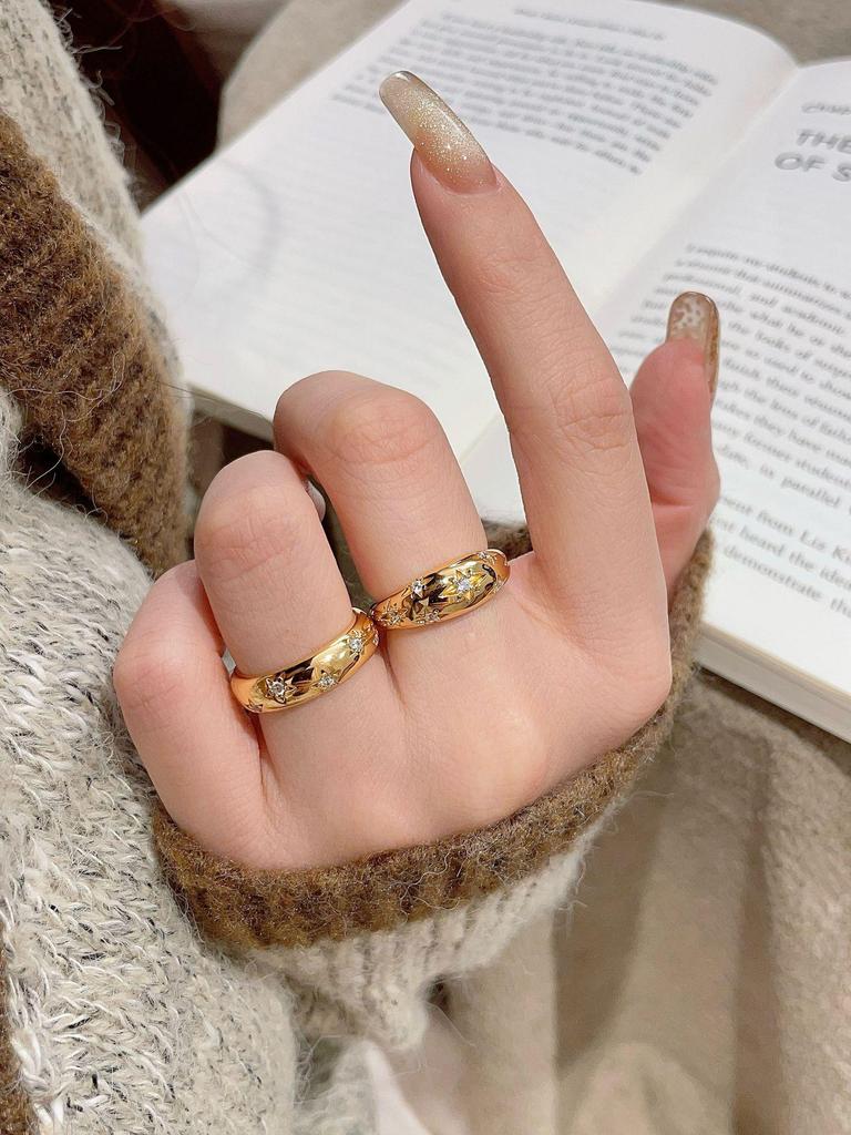 Elegant 925 Silver & Gold Pentagram Star Ring for Women