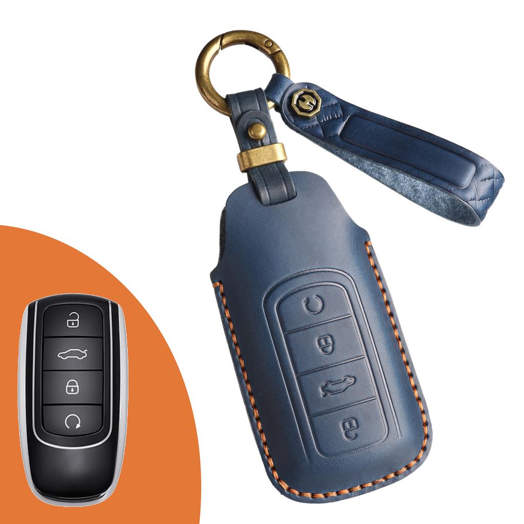 Genuine Leather Key Cover for Chery Omoda 5 C5 Tigo 7/8 Pro Max, Full Grain Key Fob Protector with Leather Strap