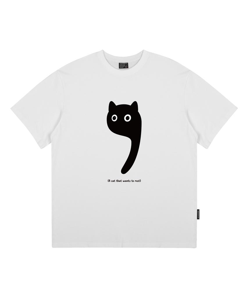 Deulousi Dw Rest Cat Short Sleeve T-Shirt White