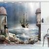 Norse Vikings Ship Shower Curtain Fantasy Boat Art Black and White Color Sailing Dragon Ship Curtain for Bathroom with Hooks