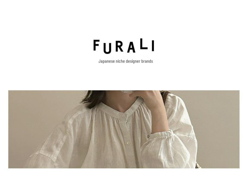 Spring/Summer 2026 Artistic Loose-Fit Plus Size Women's Linen Shirt with Pleated Stand Collar and Long Sleeves