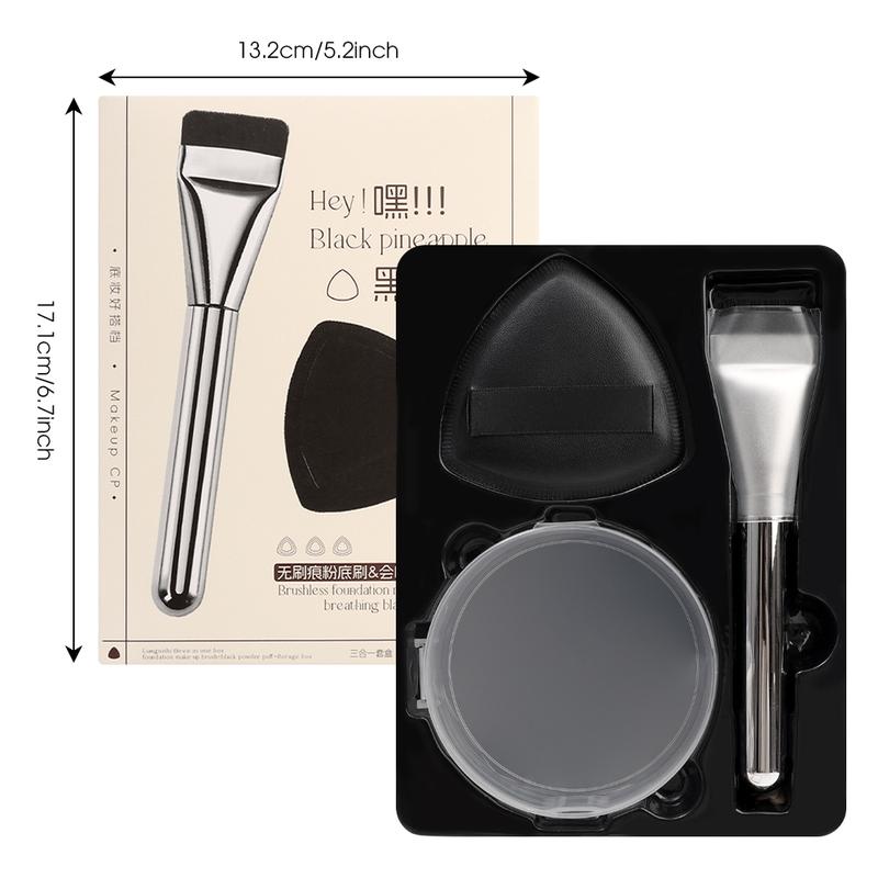 

3 in 1 Flat Head Foundation Brush & Black Blending Makeup Sponge Ultra-fine Brush Head Traceless Concealer Applicator Tool 1 set