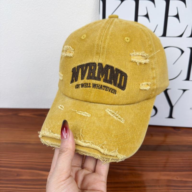 European and American letter embroidery soft top baseball cap men and women street fashion old ripped cap showing small face