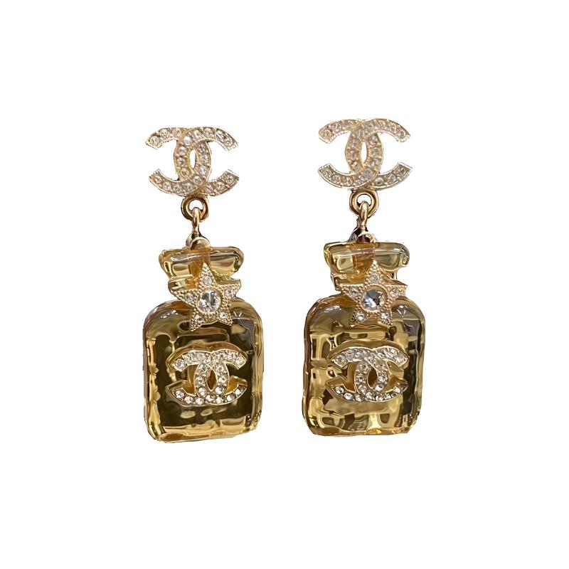 

CHANEL [23 spring and summer new products] 23S transparent perfume bottle classic double C five-pointed star accessories earrings women s orange золотий
