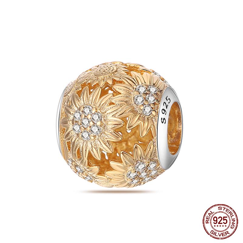 Copper Fashion Golden Sunflowers Heart Charms Beads Fit Qikaola Original Bracelets Luxury Party Diy Jewelry