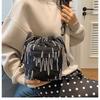 Fashion Rainbow Stripes Embroidery Pleated Bucket Bag Chain Single Shoulder Crossbody Bag Bag