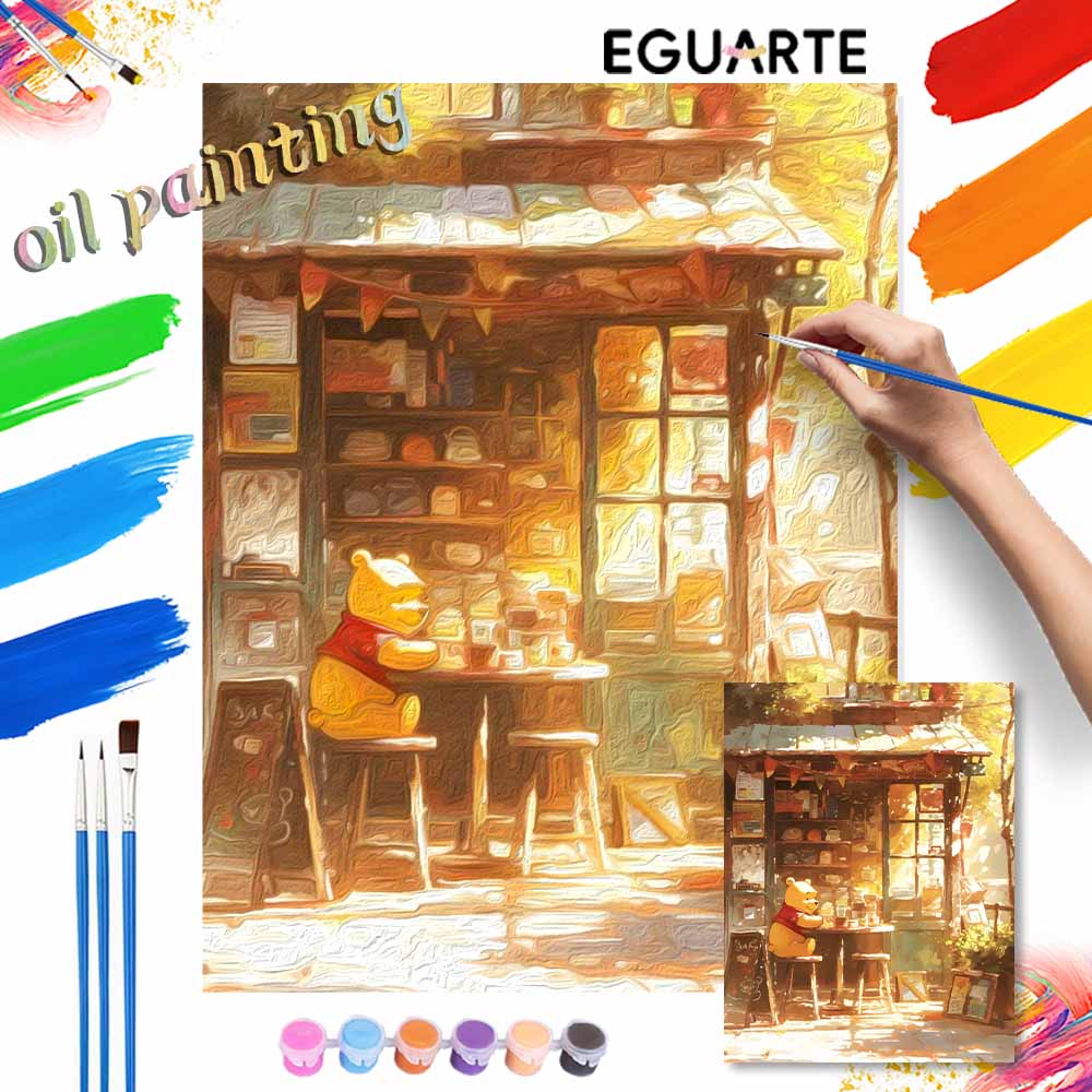 Disney Winnie The Pooh Cafe Paint By Number Kit Number Drawing Canvas DIY Picture Home Decor Wall Art Decor Aesthetic Room Decoration