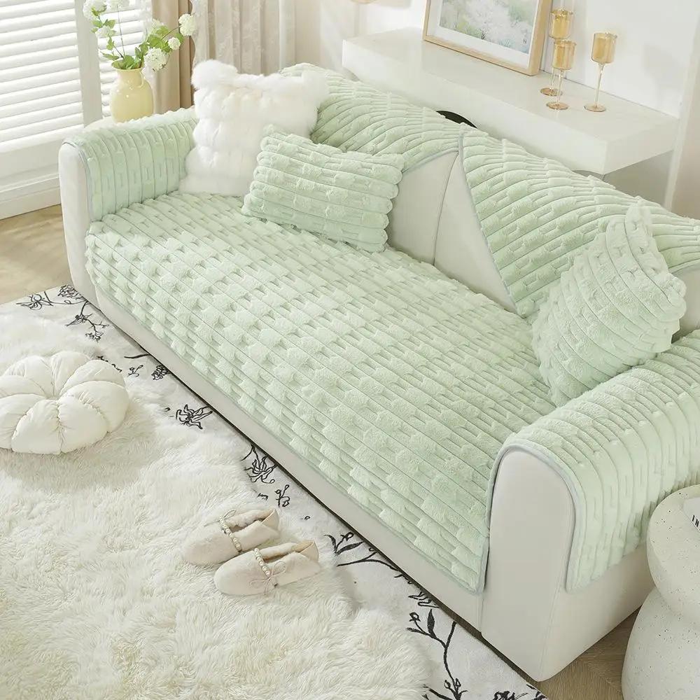 1pcs Rabbit Velvet Sofa Cover Household Thick Plush Cushion Autumn Winter Necessary Anti Slip Leather Seat Mat Cloth Towel