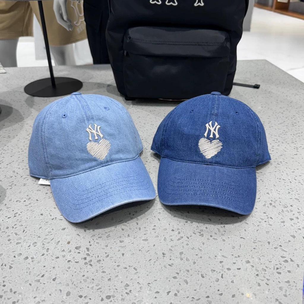 NY Heart Soft Top Denim Baseball Cap with Embroidered Lettering and Large Brim