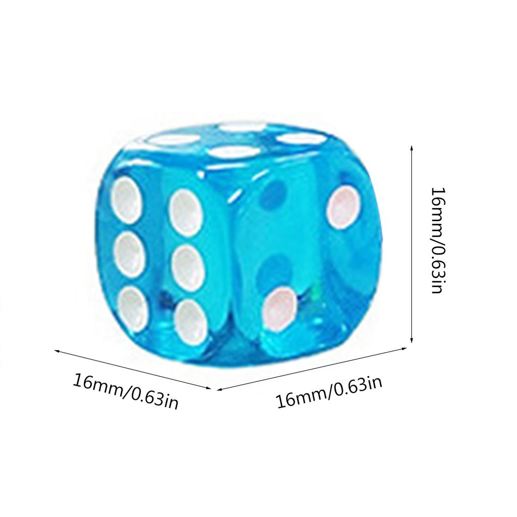 Pack of 10 Assorted Color Rounded Corner 16mm Dices Cube with Number Dots for Kids Acrylic 6 Sided Educational Dices Set