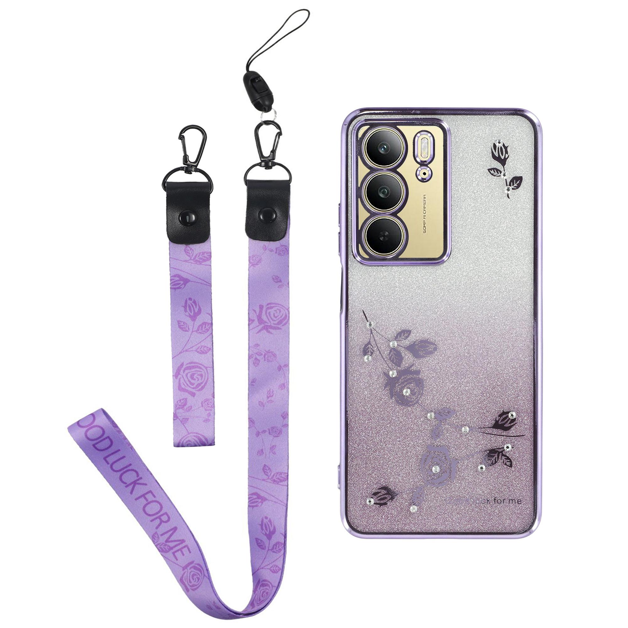 

KADEM For Realme C75 4G Case Flower Pattern TPU Gradient Phone Cover with Lanyards Purple