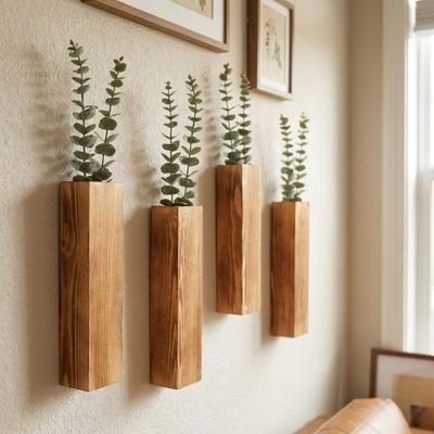 Vintage Wood Wall Planter Handmade Wall-mounted Wall Plant Vase Decorative Holder Wear-resistant Plant Container Home Decor