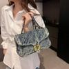 Hg Kg Style Retro Distressed Denim Armpit Bag for Women 2026 Summer New Fashi Versatile Commuter Shoulder Bag Chain Mobile Phe Bag Daily Work To