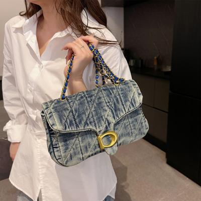 Hg Kg Style Retro Distressed Denim Armpit Bag for Women 2026 Summer New Fashi Versatile Commuter Shoulder Bag Chain Mobile Phe Bag Daily Work To