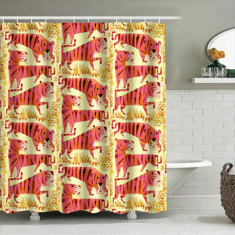 Tenda Doccia Tigre Carina Decorazione Bagno Animale Tema Giungla Tessuto Impermeabile Rivestimento Stile Rustico Vintage Arredamento Casa