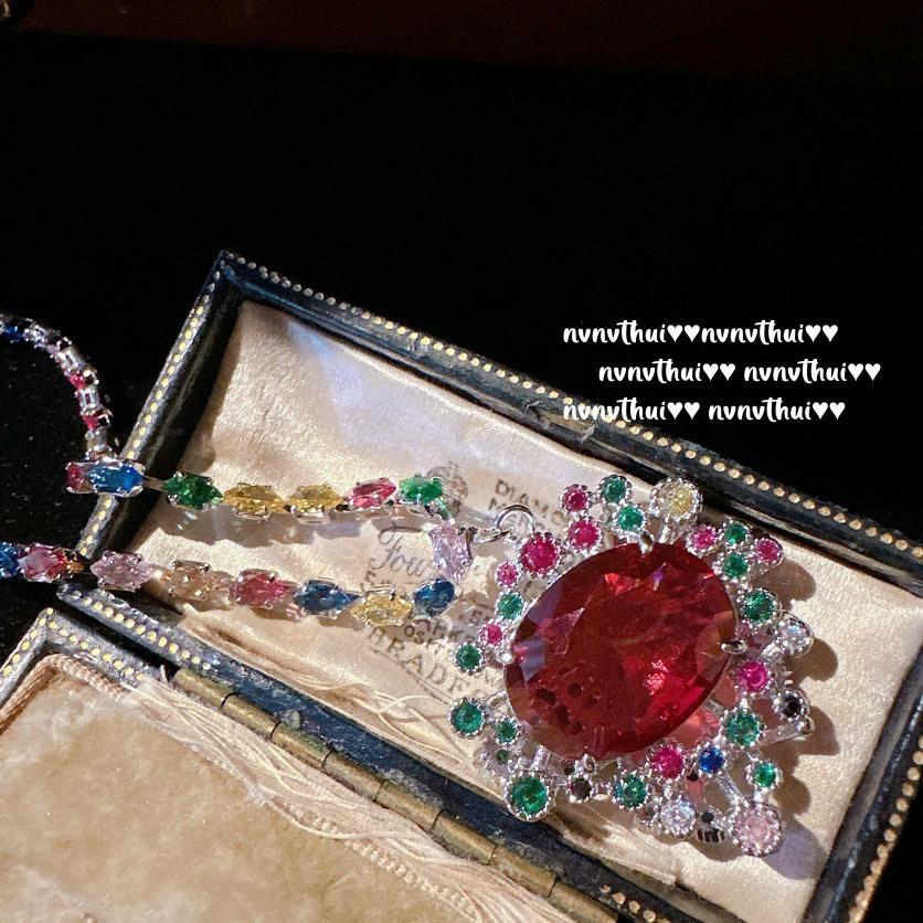 Swirl Pigeon Blood Ruby, Flower Necklace Vintage Plated 18K Gold Duobao Thistle Color Treasure Zircon Earrings