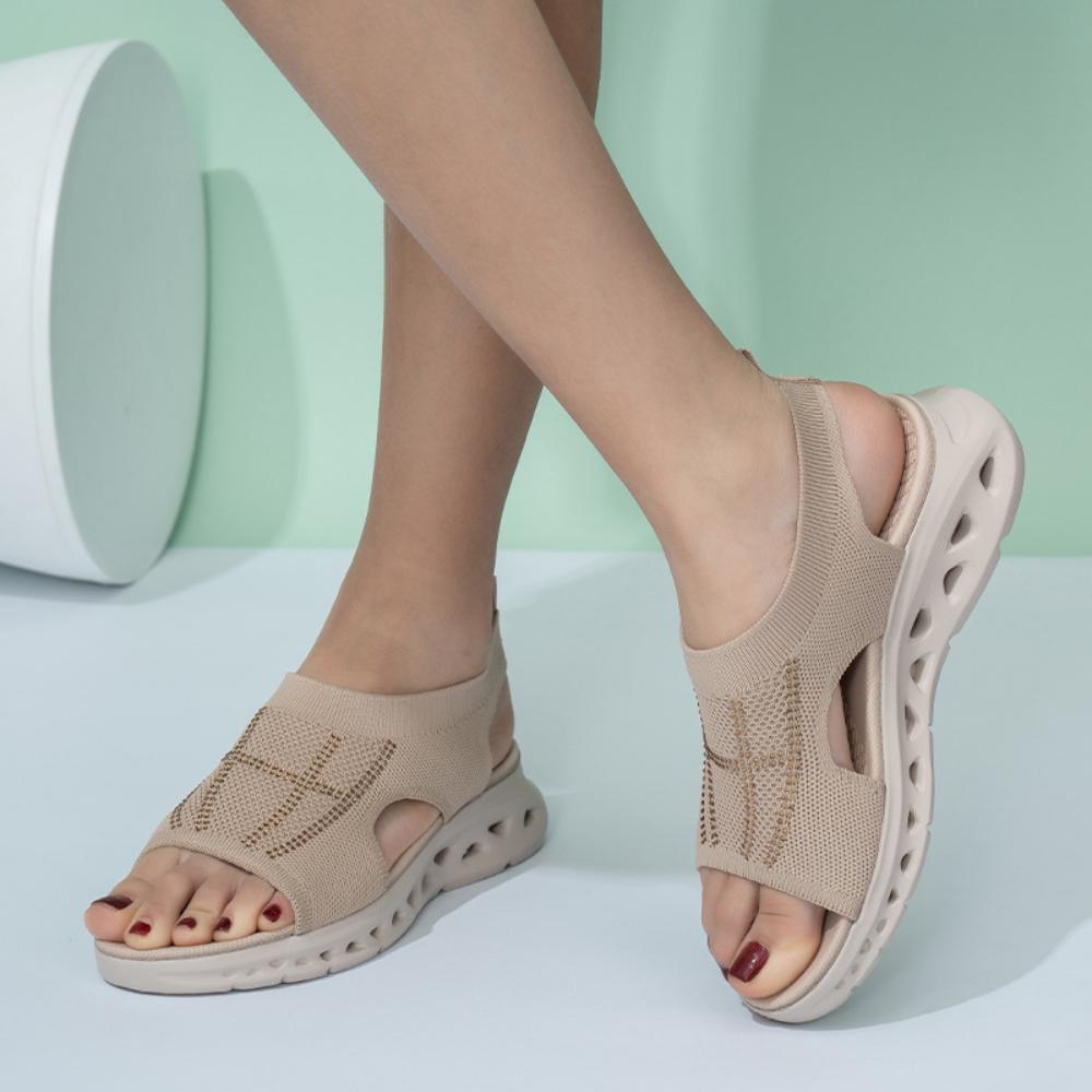 Sandals Women's Sports Sandals 2025 Summer Thick Soled Rhinestone Knitted Sandals Casual Comfortable Sports Cool Slippers