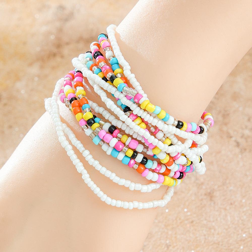 Rainbow Color Rice Bead Bracelet Hand Woven Multilayer Stackable Bohemian Style Ins Fashion For Women