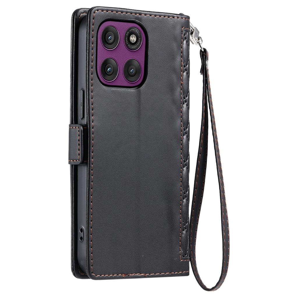 For Motorola Edge 60 Pro 5G Leather Case Rhombus Texture Wallet Stand Phone Cover with Wrist Strap