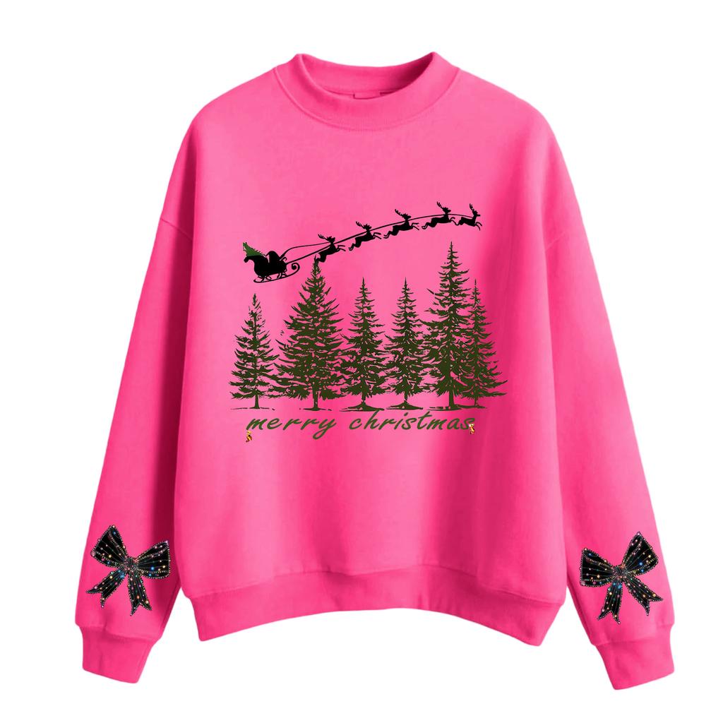 Moletom Feminino Casual de Moda com Gola Redonda, Manga Longa e Estampa de Natal