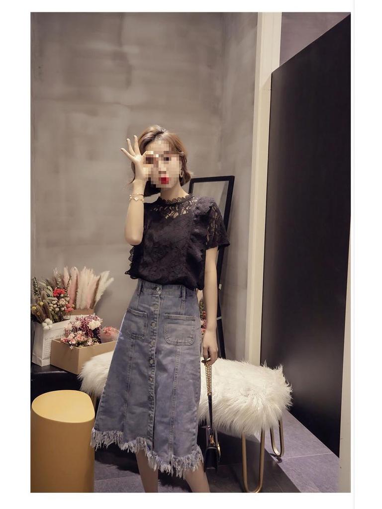 Women's Summer Chiffon Lace Shirt - Short Sleeve, Hollow Out, Korean Style, Versatile Plus Size Top