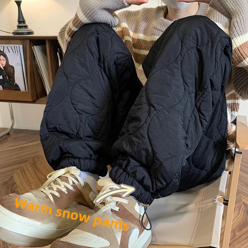 

Женские стеганые зимние брюки из хлопка на пуху: Спортивные штаны свободного кроя, ветрозащитные и теплые, устойчивые к холоду до -40°C L