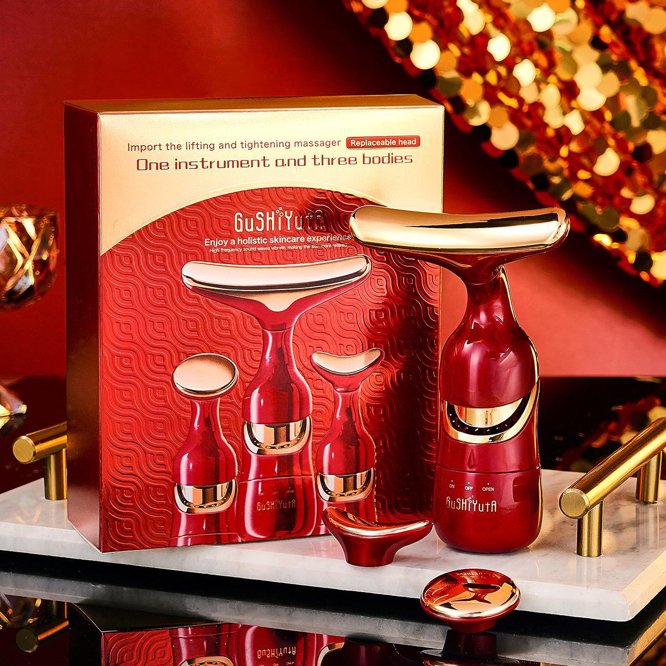 

Массажер для лица Yiyi Santi 4-в-1 - английская версия English version красный