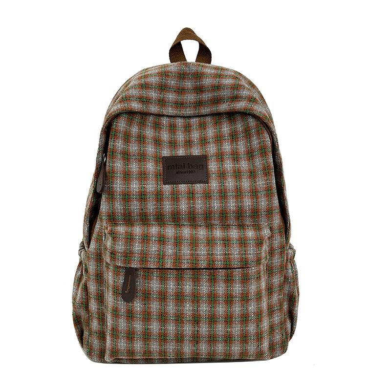 Mori Style Plaid Tweed Backpack: Versatile, Large-Capacity School Bag for Junior High Students