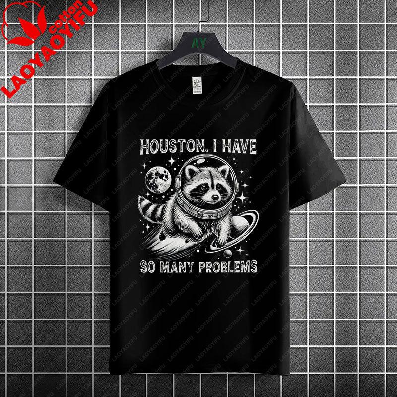 Houston Ich Habe So Unisexy Probleme Lustiges Astronauten Grafik T-Shirt 100% Baumwolle Kurzarm Lässiger Humor Stil T-Shirt Unisex Kleidung