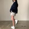 Navy V-Neck Color Block Baseball Girl Sweatshirt - Casual Loose Fit, Thin Long Sleeve