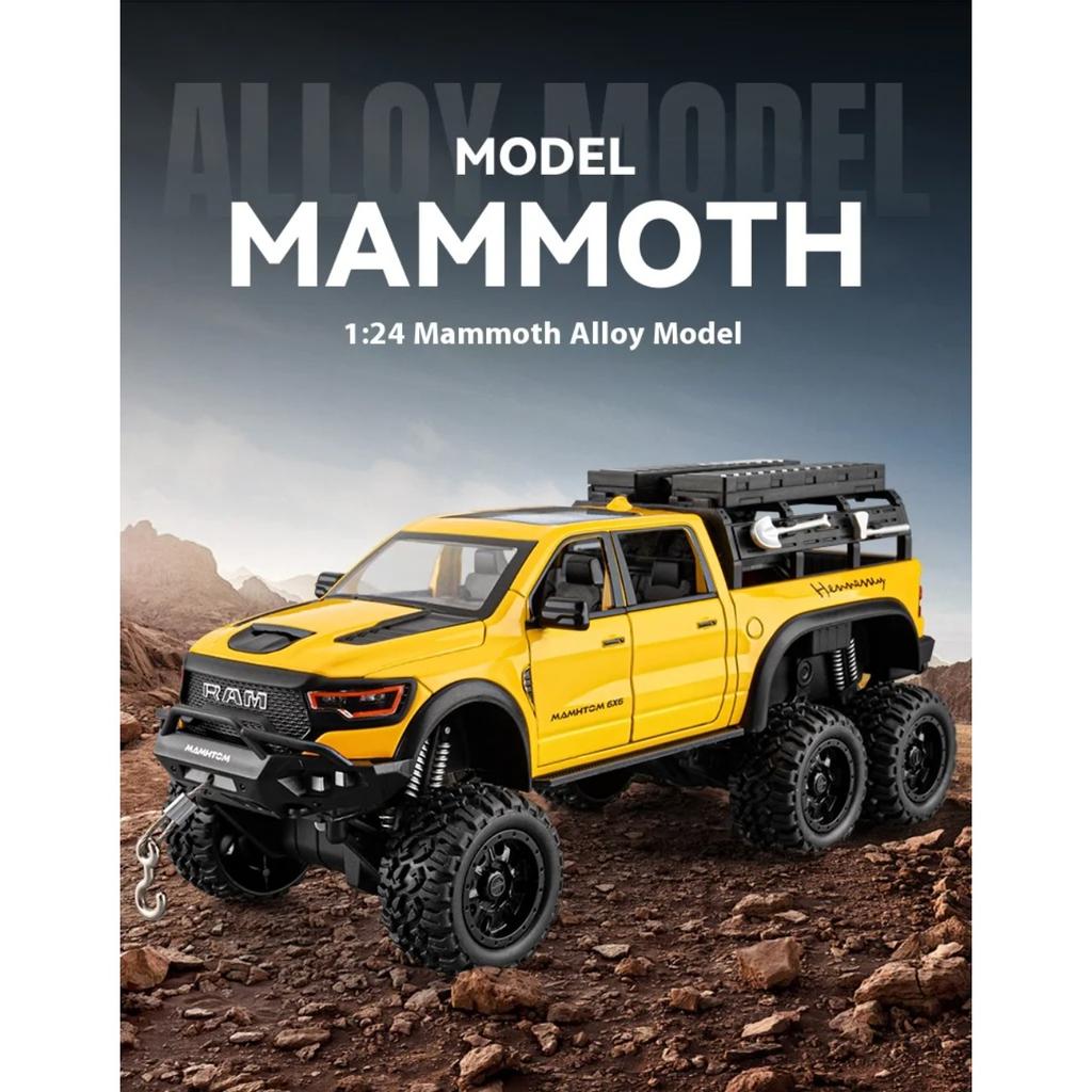 Large Size 1/24 Dodge Mammoth 6X6 Off-road Pickup Truck Children's Toy Car Simulation Alloy Car Model Ornament Boy Gift