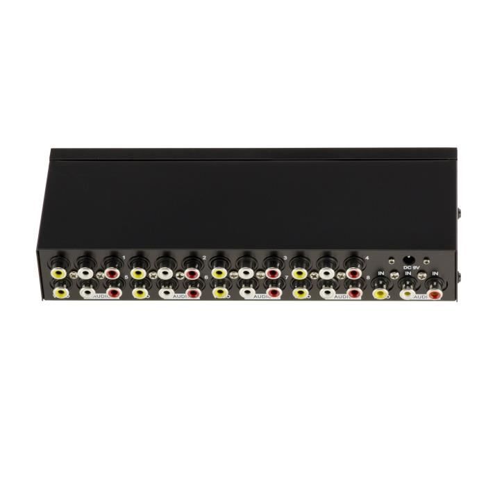 Splitter AUDIO Stereo + VIDEO Composite - Amplifié - 8 Ports - 10Hz-20KHz - RCA - Métal
