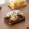 Rectangular Acacia Wood Butter Plate Glass Cover Cheese Butter Plate Snack Cake Dessert Plate Butter Box Tableware