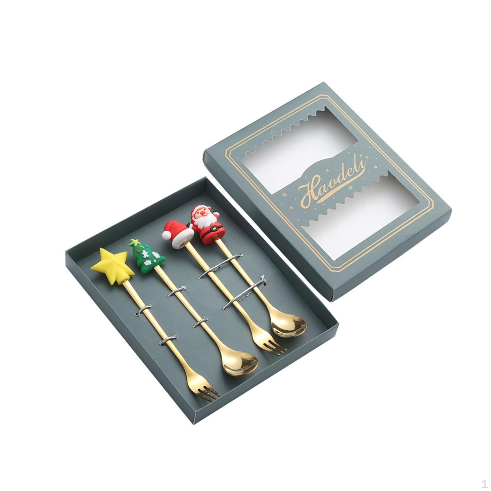 

Рождественские ложки для кофе с подарочной коробкой, набор столовых приборов для десерта и кухни для холодного чая, Green Box with Forks