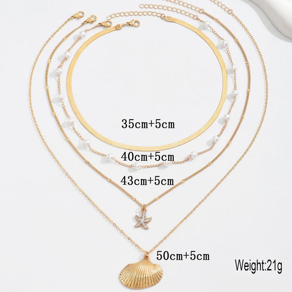European Shell Layered Necklace Set: Fashionable Beach-Inspired Jewelry for Women